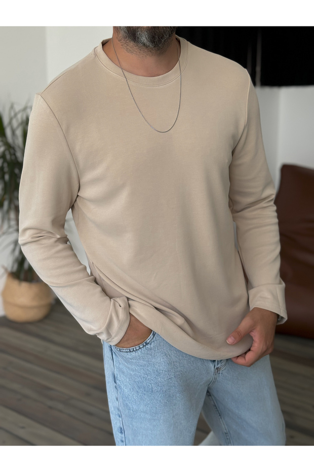 Bej Pamuk Uzun Kollu Basic Sweat ERS-4513 - 4