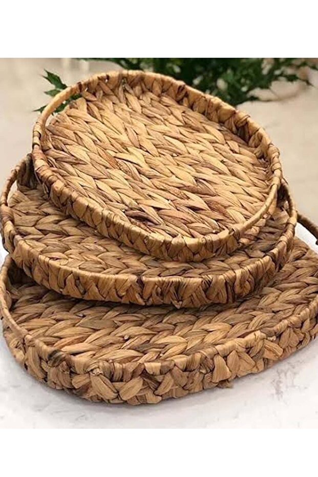3 Piece Wicker Tray Oval Set - 28273