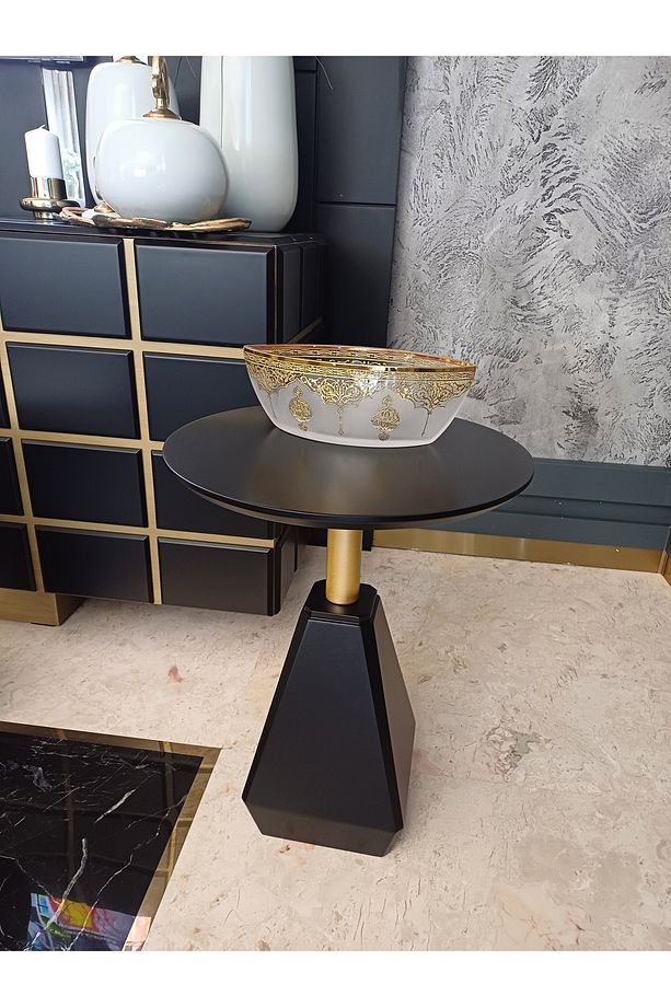 ZİRVE model siyah gold kombini tekli yan sehpa zigon - 1