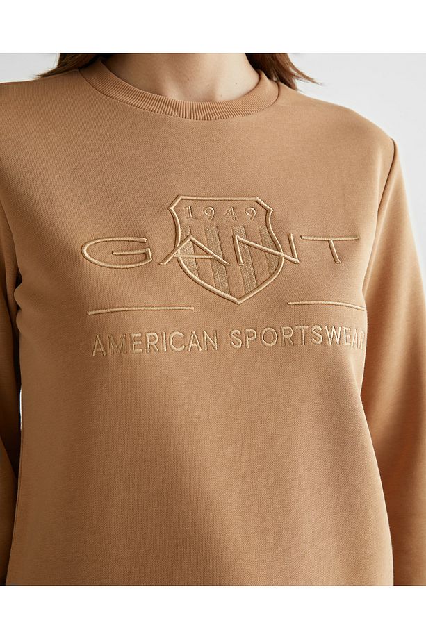 Kadın Kahverengi Regular Fit Bisiklet Yaka Logolu Sweatshirt - 5