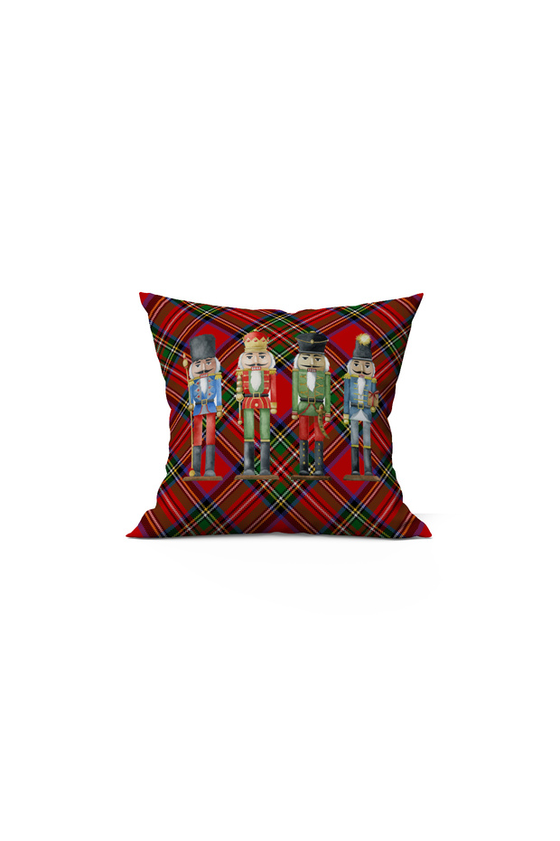 New Year's Themed Lead Soldier Plaid Patterned 43X43 Velvet Throw Pillow Cover