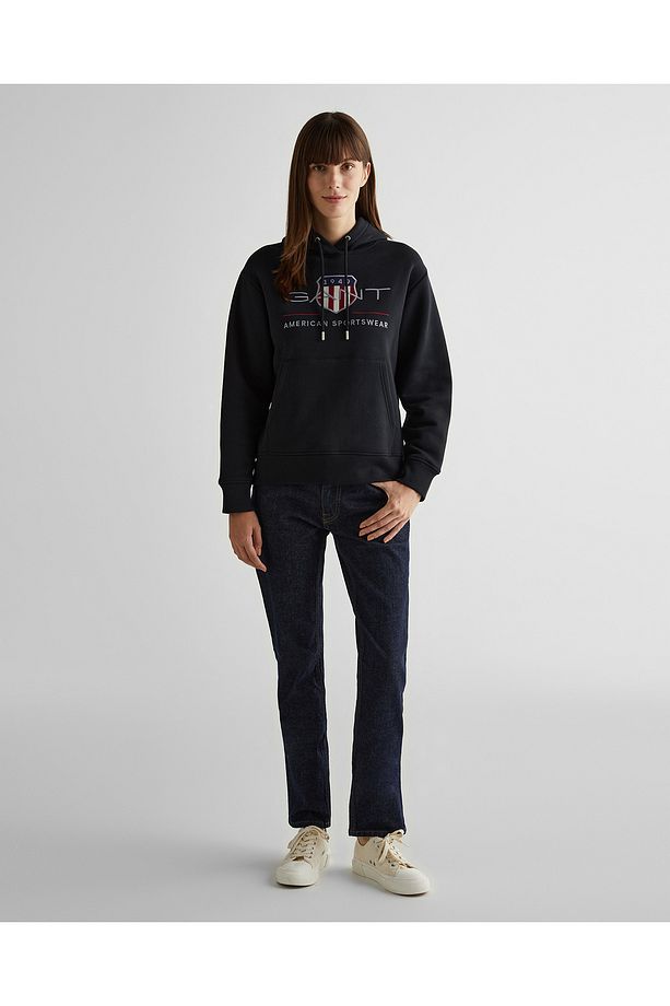 Kadın Siyah Relaxed Fit Kapüşonlu Logolu Sweatshirt - 3