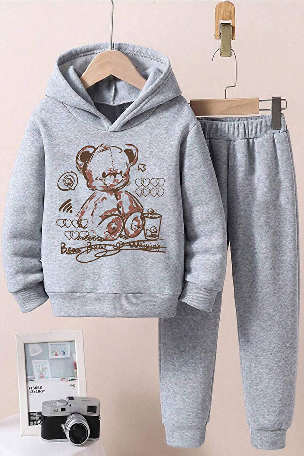 Bear Printed Men's - Girls Comfortable Tracksuit Set