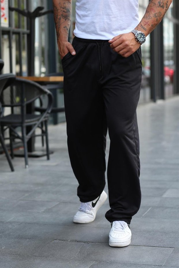 Black Loose Fitting Straight Leg Unisex Compact Combed Fabric Tracksuit