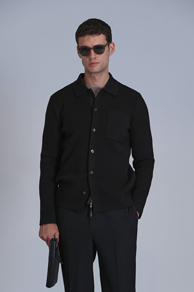 Solıd Erkek Hırka Siyah - 5