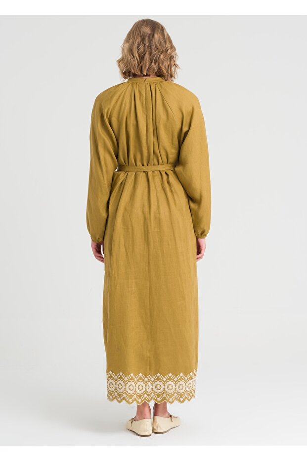 Nakışlı Keten Elbise - 3