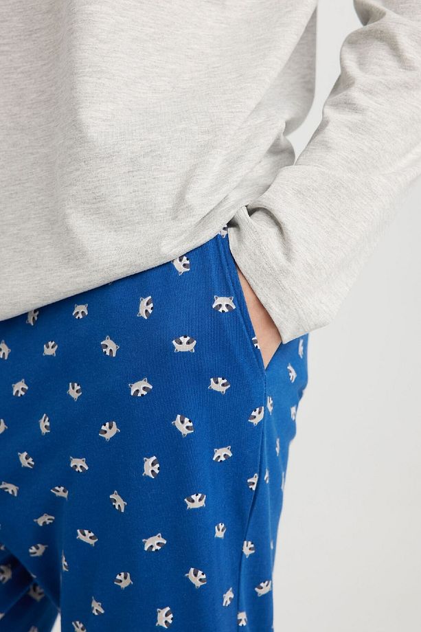 Pijama Takımı Bisiklet Yaka Uzun Kollu Basic Düz Üst Desenli Beli Lastikli Alt D0944ax24wn - 5