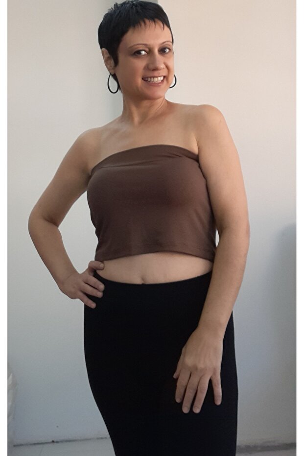 Light Light Brown Combed Cotton Viscose Strapless Crop Athlete Badi T-Shirt