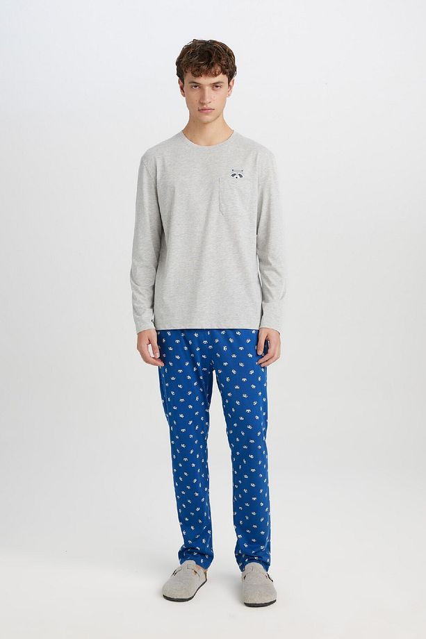 Pijama Takımı Bisiklet Yaka Uzun Kollu Basic Düz Üst Desenli Beli Lastikli Alt D0944ax24wn - 3