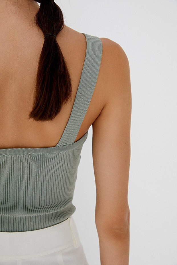 V Yaka Mint Triko Top - 6