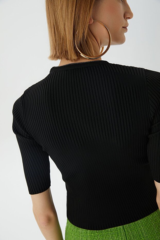 Fitilli Siyah Crop Top - 6