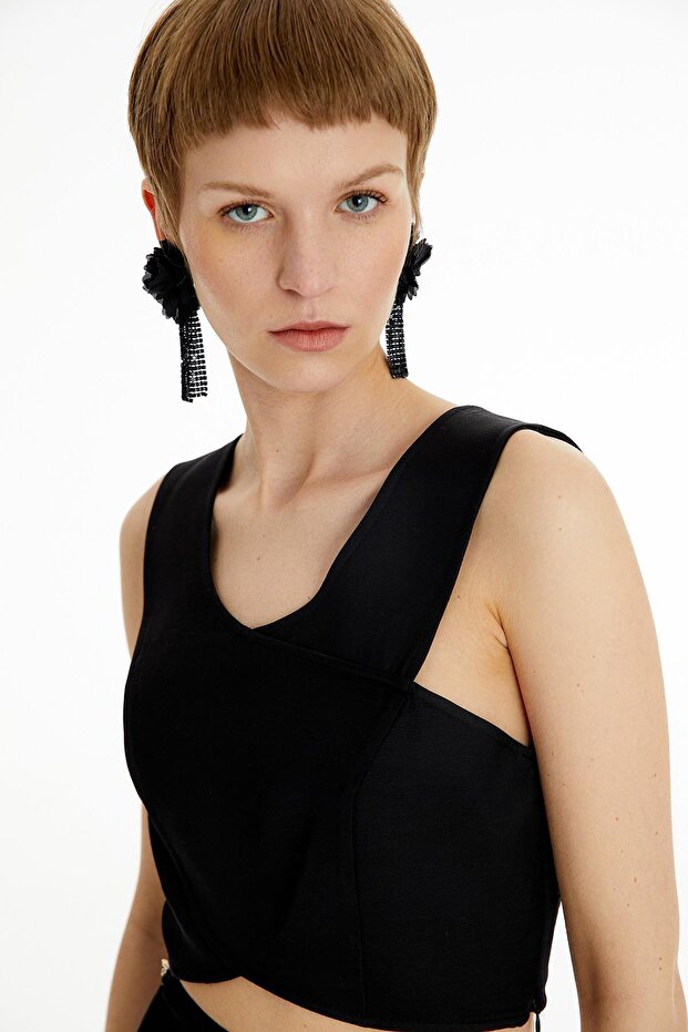 Askılı Crop Siyah Büstiyer - 6