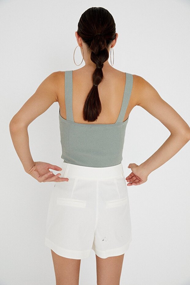 V Yaka Mint Triko Top - 5