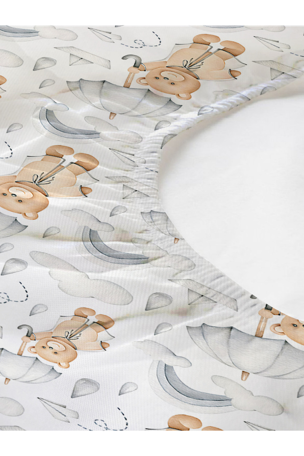 White Single Elastic Teddy Patterned Bed Sheet Set - 2