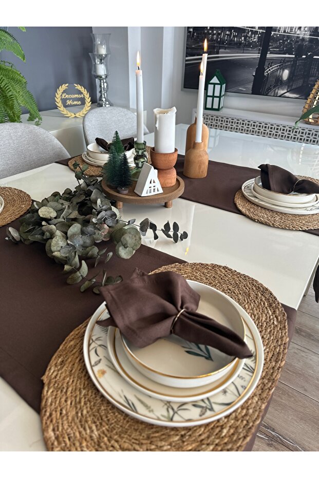 Aura Cotton Stain-Resistant Brown Short Runner 1 Piece (Napkin Not Included)