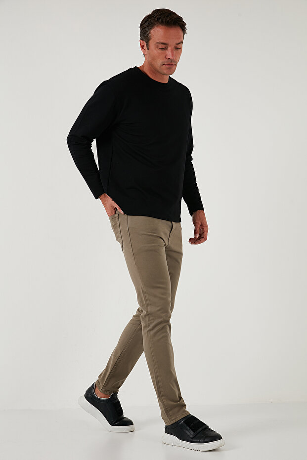 Stretch Cotton Regular Fit Normal Waist Straight Leg Trousers Men's Pants 674002