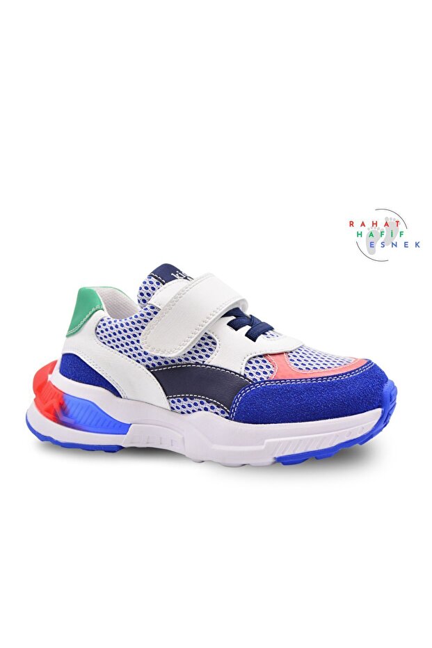 Yoyo Cırtlı Lastikli File Detaylı Deri Erkek Çocuk Ayakkabı Saks - 1