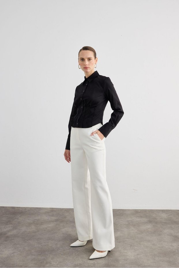Pleat Detailed Black Shirt