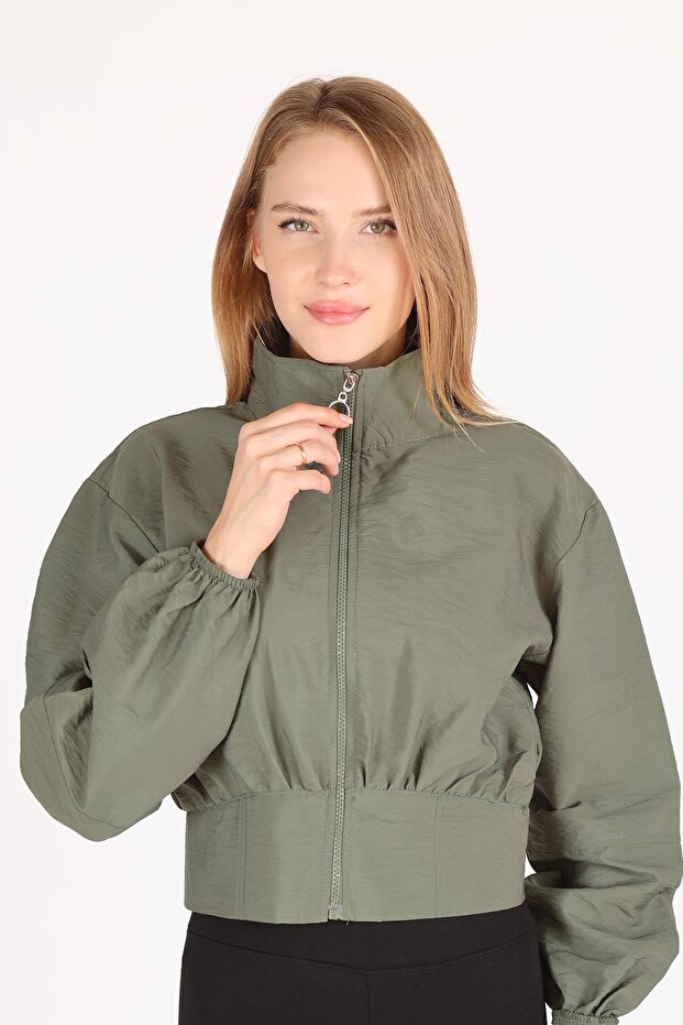 4296A Model Khaki Short Jacket - Front Zip - 3