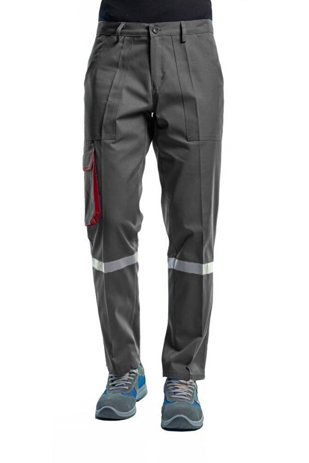 Grey-Red Reflective Work Pants - Commando Pocket -54E3348- - 2