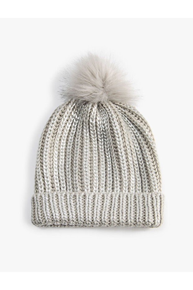 Knitwear Beret with Plush Pompom Detail