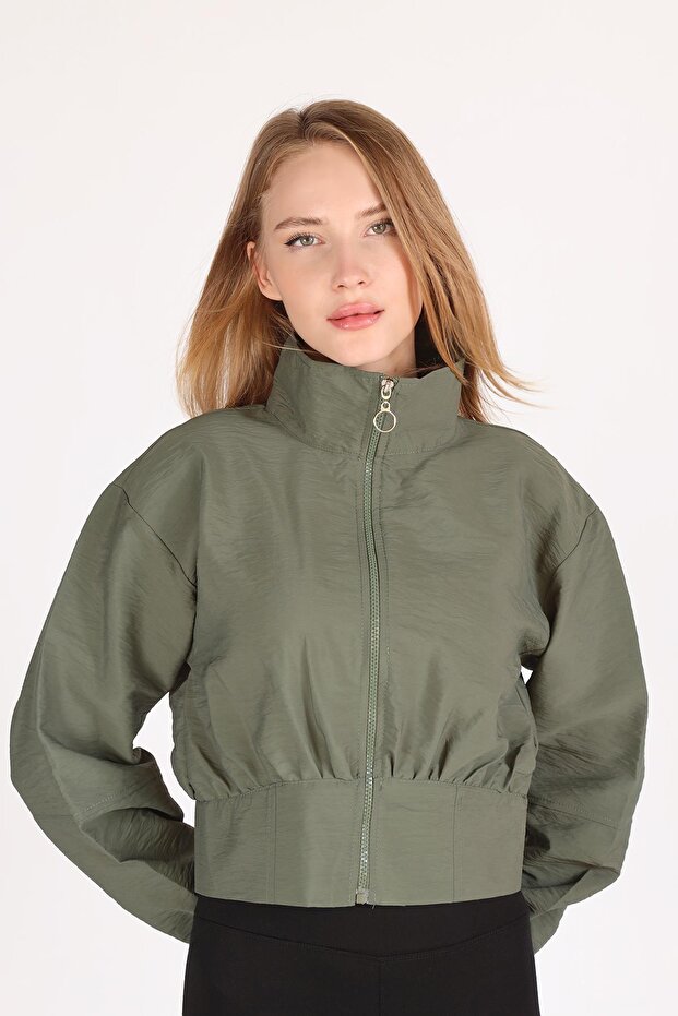 4296A Model Khaki Short Jacket - Front Zip - 8