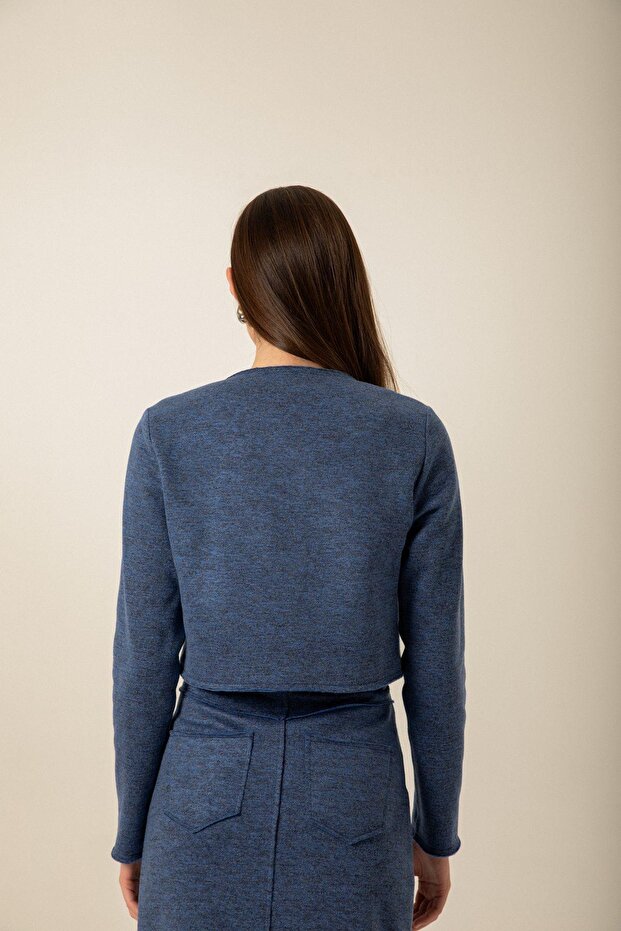 Cep kapağı Detaylı Örme Lacivert Ceket - 5