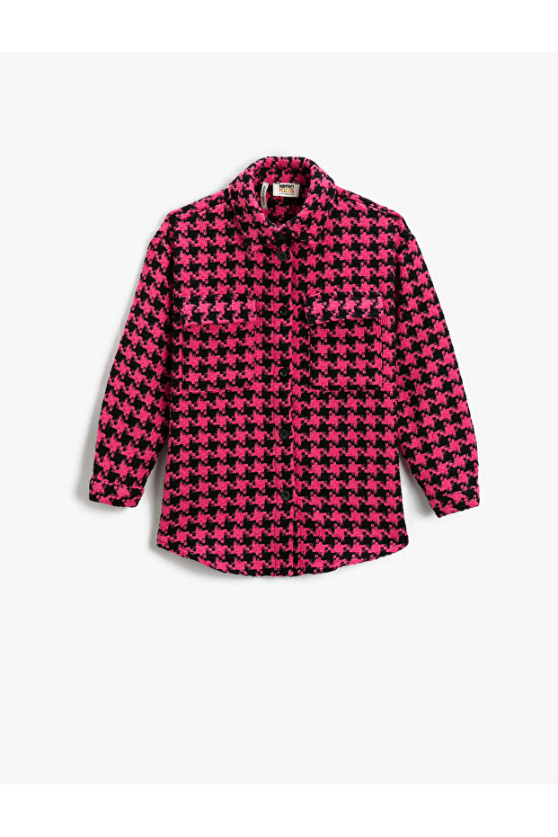 Tweed Oversize Shirt Jacket Houndstooth Patterned with Flap Pockets