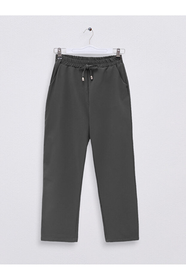 Elastic Waist Double Pocket Trousers with Lace Detail - Smoked