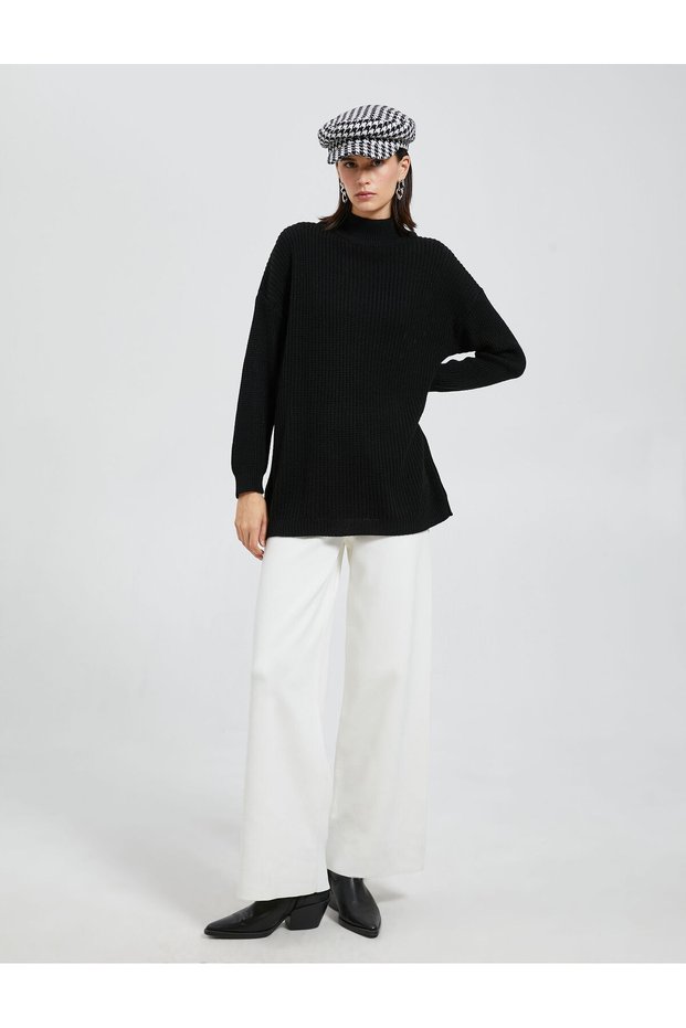 Oversize Half Turtleneck Sweater Acrylic Cashmere Textured