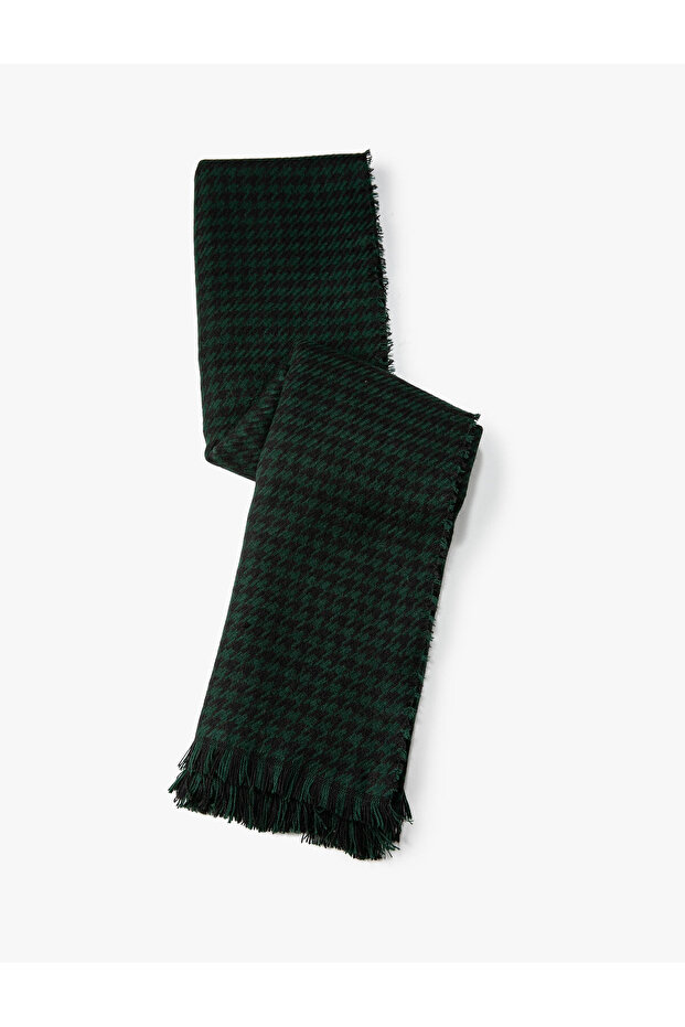 Shawl Houndstooth Patterned Tasseled Soft Textured