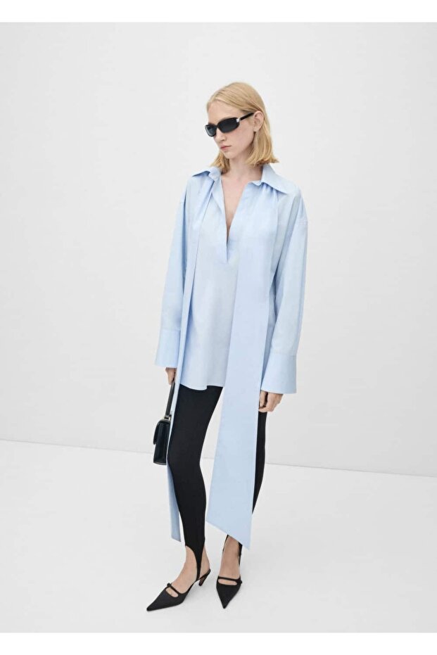 Oversize bağ detaylı bluz - 2