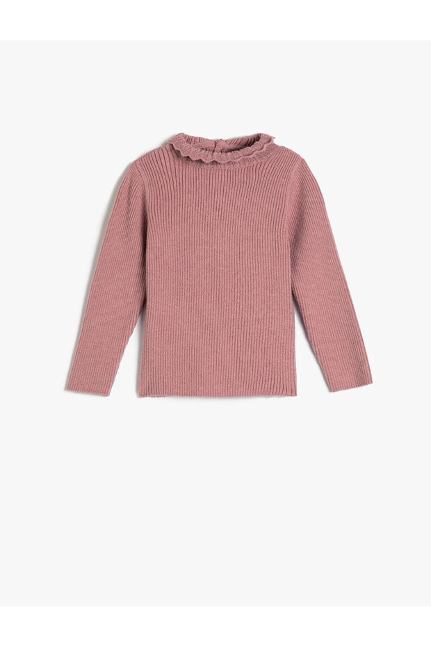 Basic Sweatshirt Sheer Embroidered Collar Buttoned at Back Long Sleeve