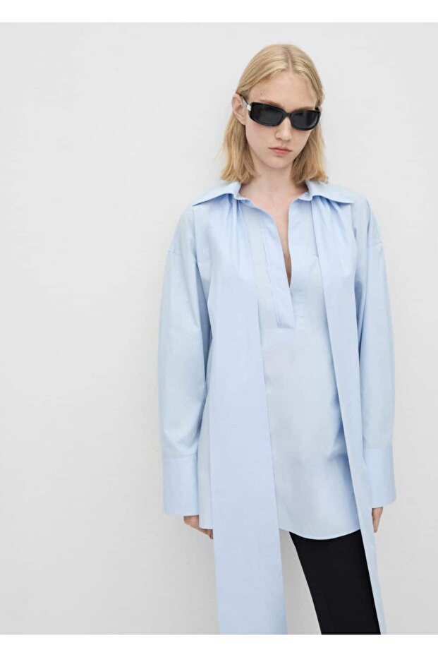 Oversize bağ detaylı bluz - 1