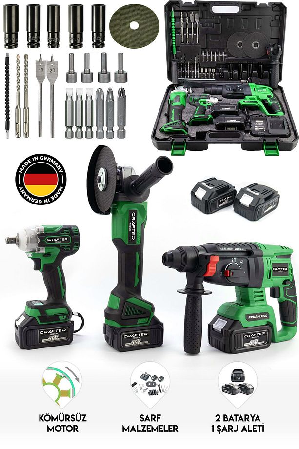 Germany 3 Lü Set 450Nm Torklu Vidalama Somun Sıkma/ 2-26 Şarjlı Hilti /125m Şarjlı Taşlama - 1
