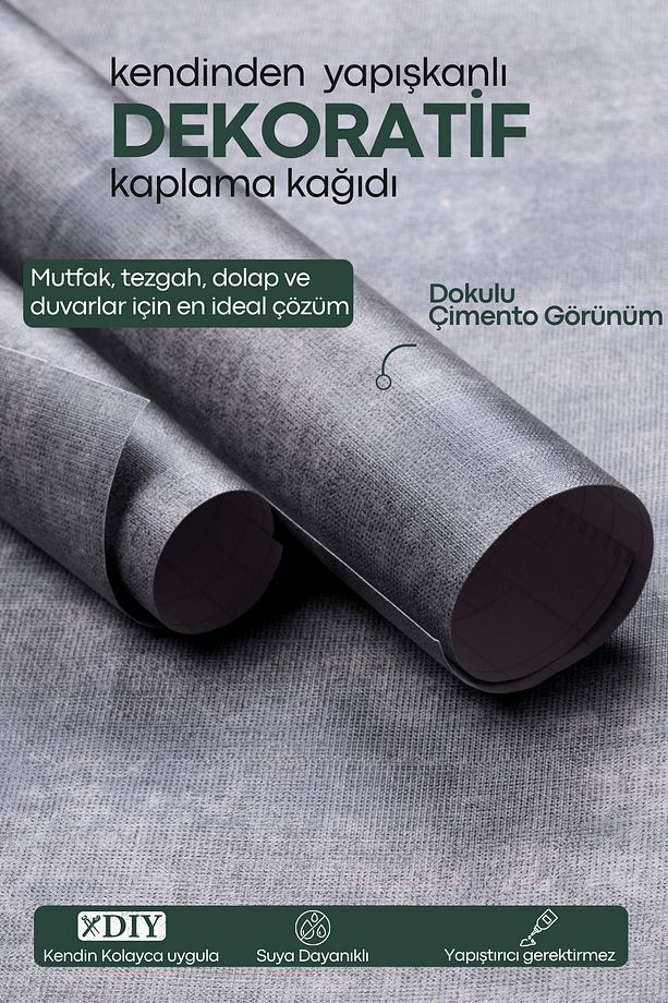 Kendinden Yapışkanlı Dokulu Çimento Görünümlü Mutfak Duvar Dolap Masa Kaplama 60cmX300cm - 1