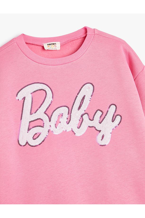 Oversize Sweatshirt Uzun Kollu Bisiklet Yaka Pullu Payetli Pamuklu Şardonlu - 3