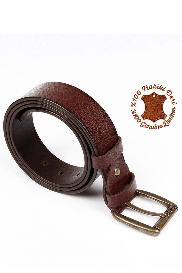 Erkek Kahve Antik Hakiki Deri 4,5 Cm Kot Kemeri - 1
