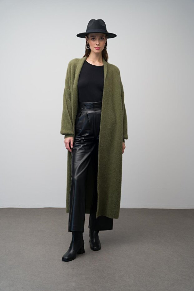 Long Casual Knitwear Cardigan Haki̇ 8245