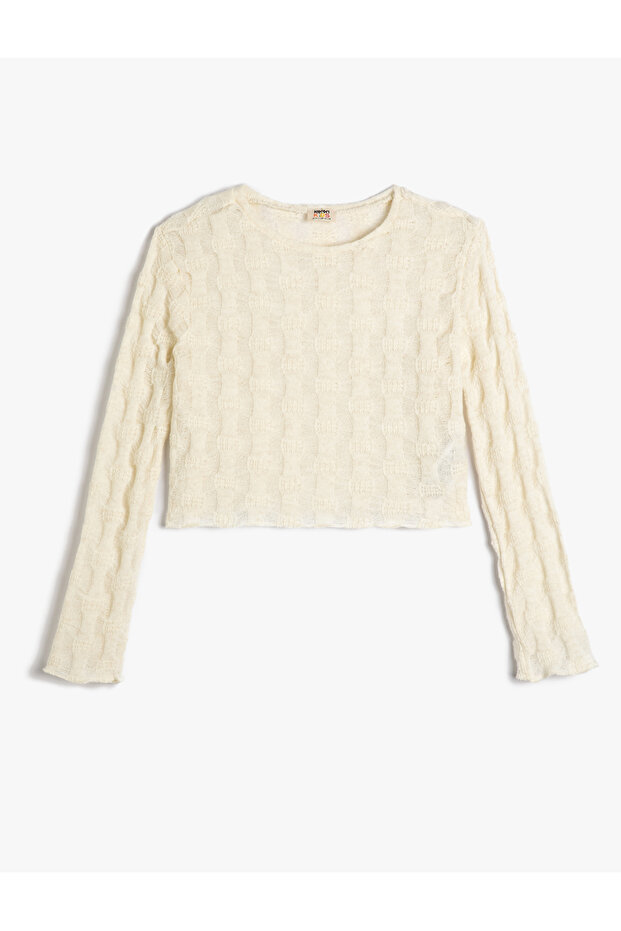 Crop Sweatshirt Textured Long Sleeve Crew Neck