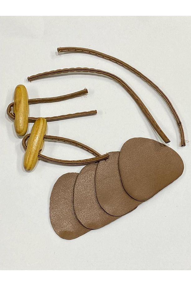 Deri Britli Ahşap Çoban Düğme/ Taba / 2 li Set - 2