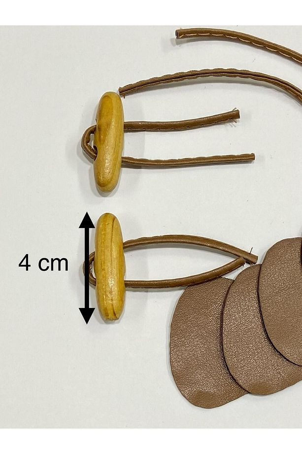 Deri Britli Ahşap Çoban Düğme/ Taba / 2 li Set - 6