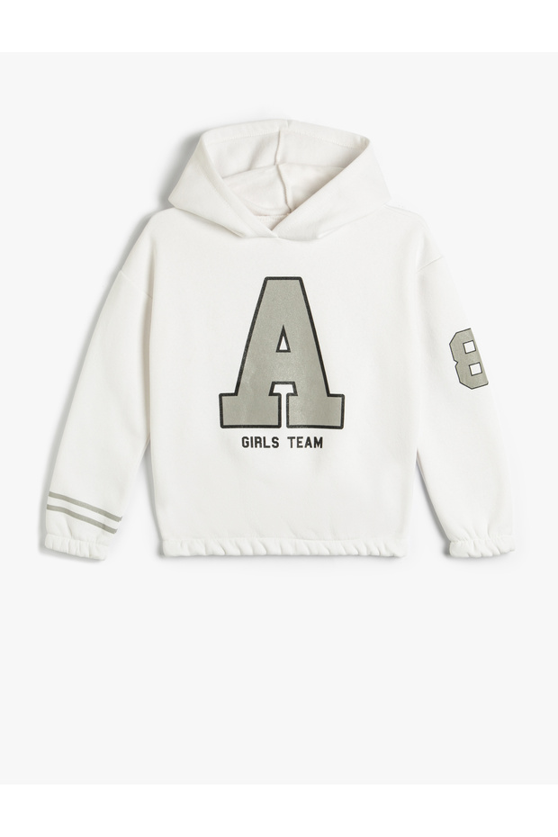 Hooded Sweatshirt Glitter Print Detailed Long Sleeve Tiered