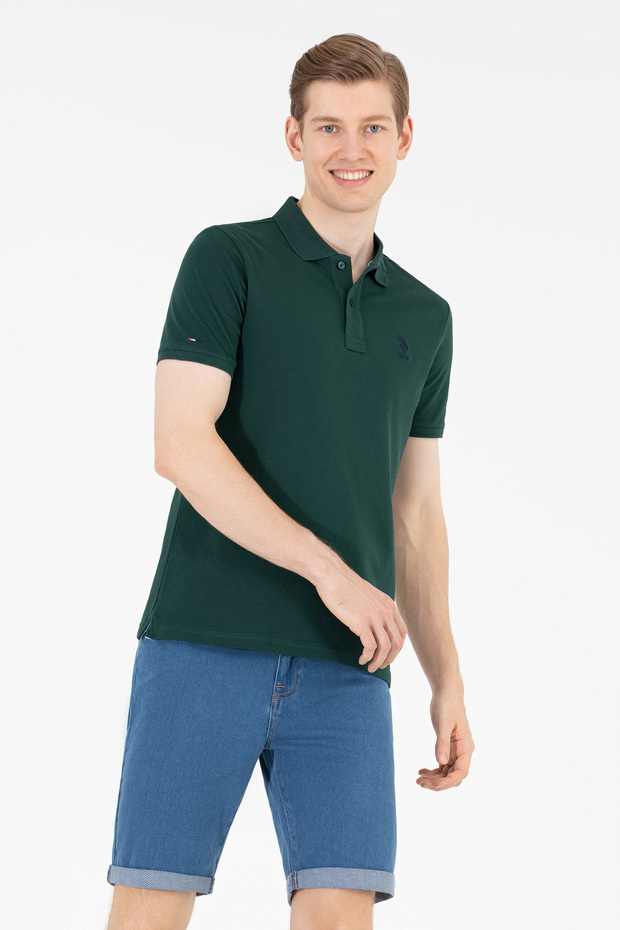 Men's Dark Green Basic Polo Neck T-Shirt 50262969 -Vr079