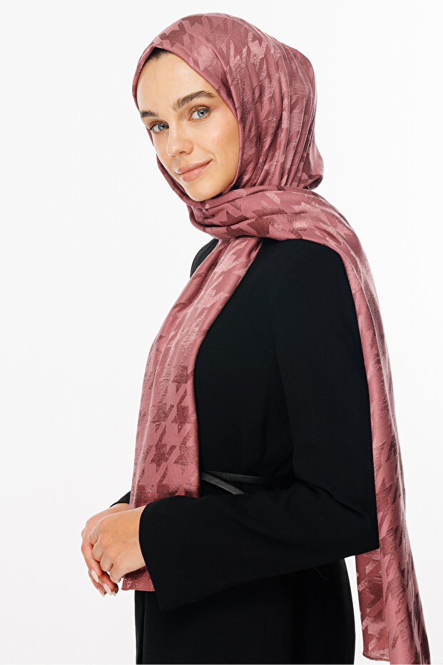 Gül Kurusu Kazayağı Desen Parlak Jakar Şal - 4