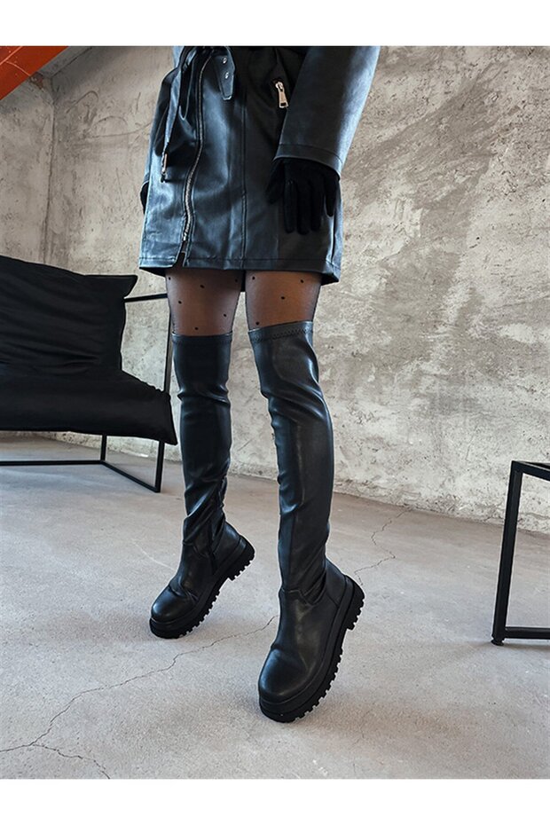 Gibsy Black Stretch Knee High Women's Boots
