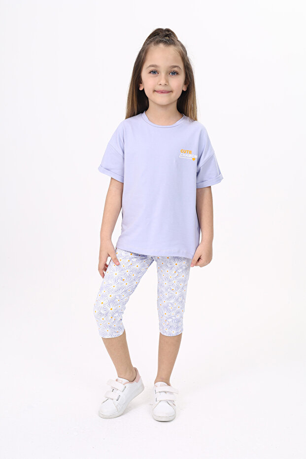 Girl's Chest Cute Chamomle Printed Capri Suit