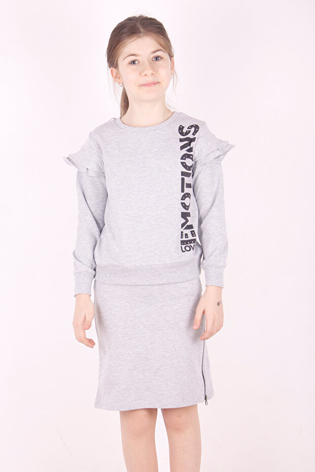 Girl's Printed Skirt Zipper Detailed Set