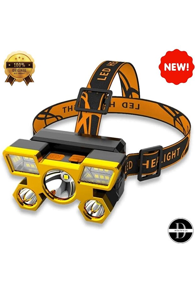 Kafa Lambası 5 Modüllü Çakar Modlu 1200 Lümen Cob 9 Led Usb Şarjlıoynar Başlıklı - 1
