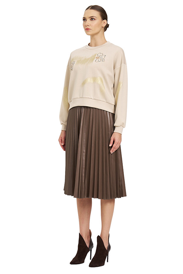 Deri Gül Detaylı Bluz - 2